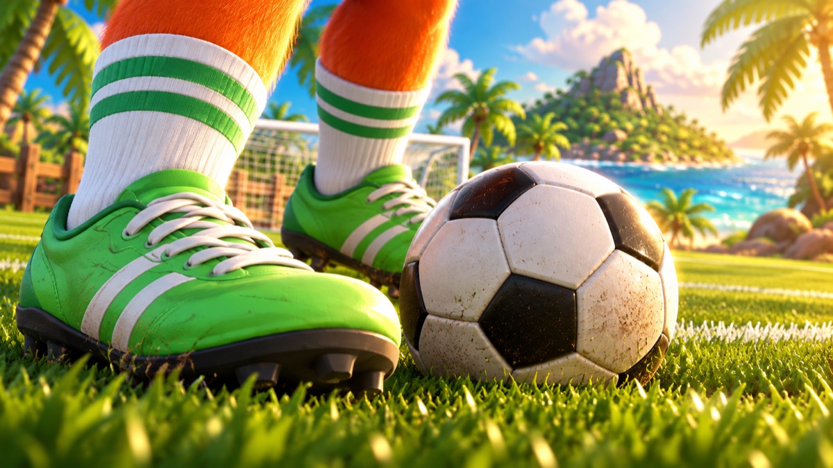 Boots and ball on the island pitch